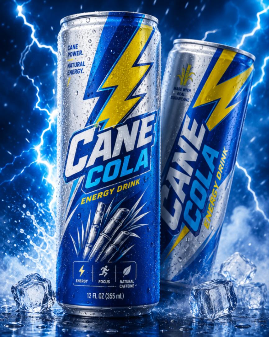 Cane Cola Energy Drink — product photography
